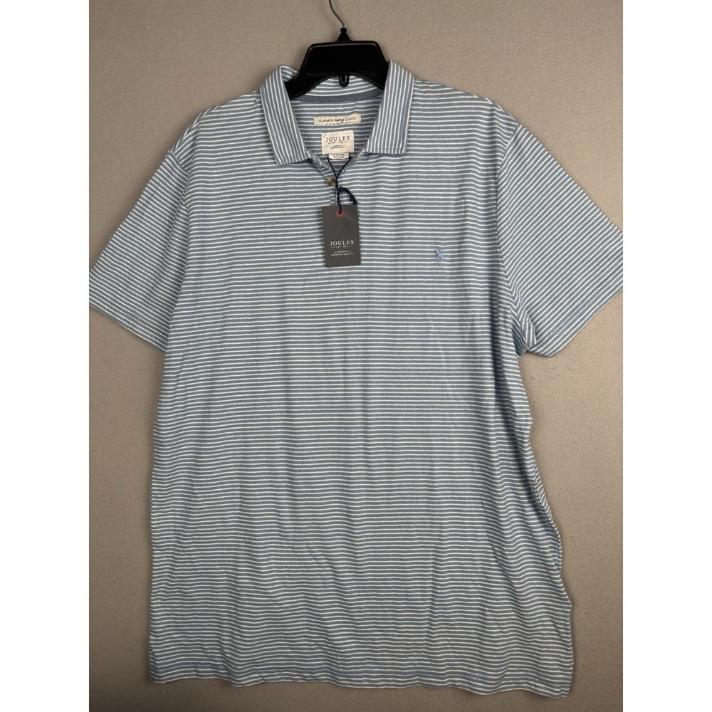 Joules Polo Shirt Men's XL Blue Stripe Summer Loving Linen 4124